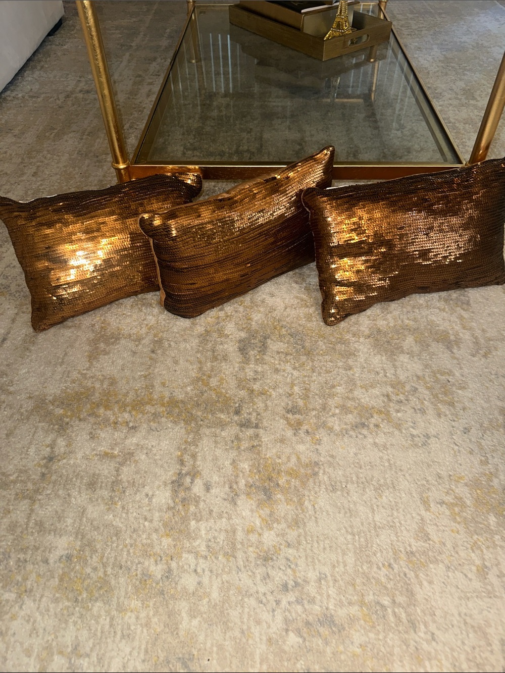 Copper Gold Sequin Throw Pillow Set - Trio
